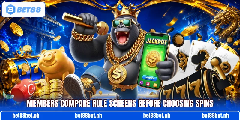 Members compare rule screens before choosing spins Members compare rule screens before choosing spins
