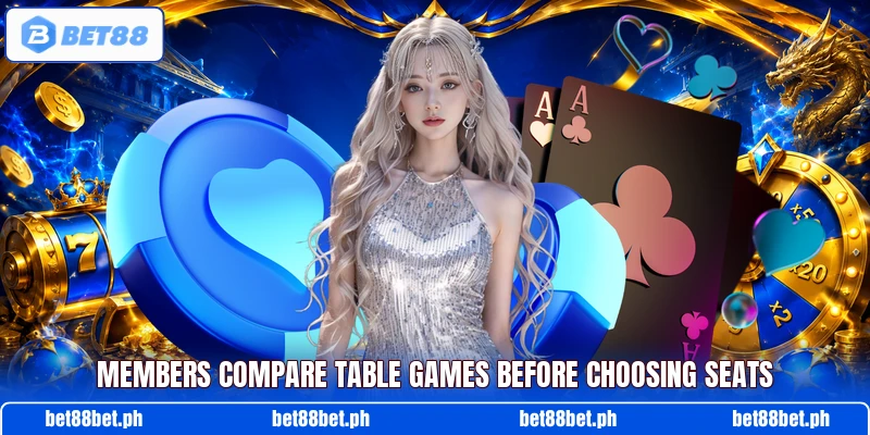 Members compare table games before choosing seats Members compare table games before choosing seats