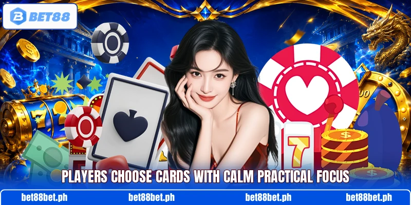 Players choose cards with calm practical focus Players choose cards with calm practical focus