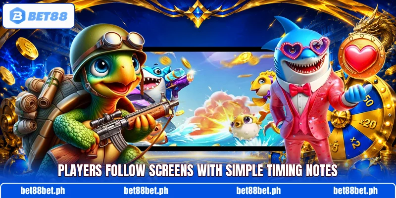 Players follow screens with simple timing notes Players follow screens with simple timing notes
