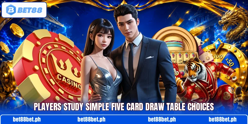 Players study simple five card draw table choices Players study simple five card draw table choices