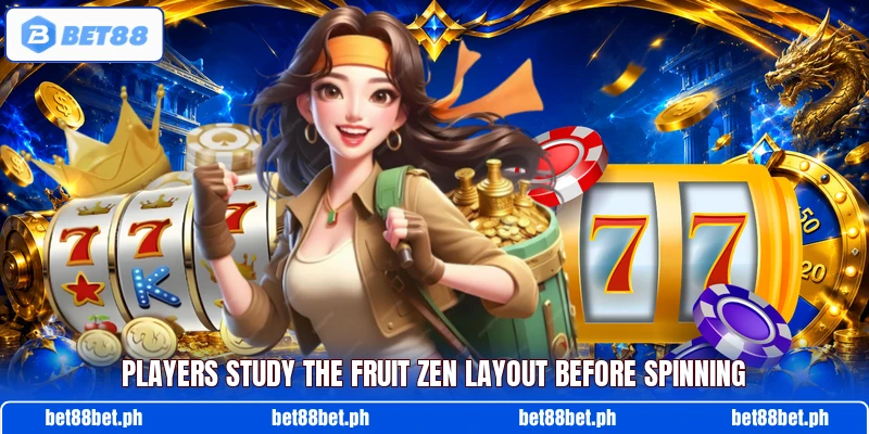 Players study the Fruit Zen layout before spinning Players study the Fruit Zen layout before spinning