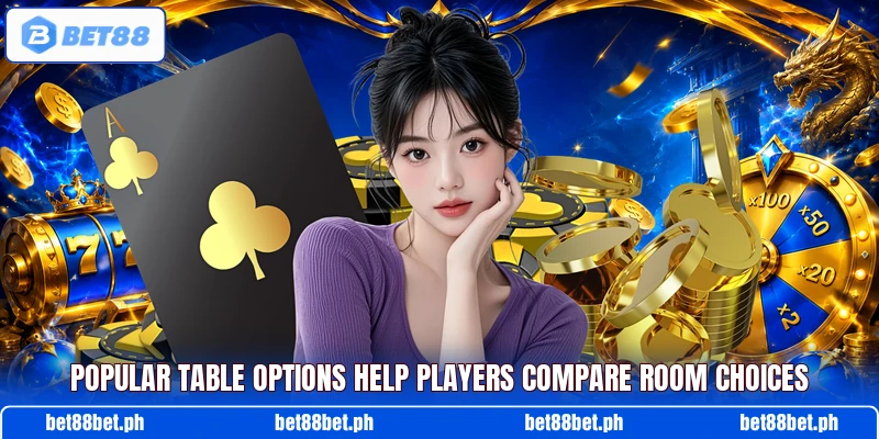 Popular table options help players compare room choices Popular table options help players compare room choices